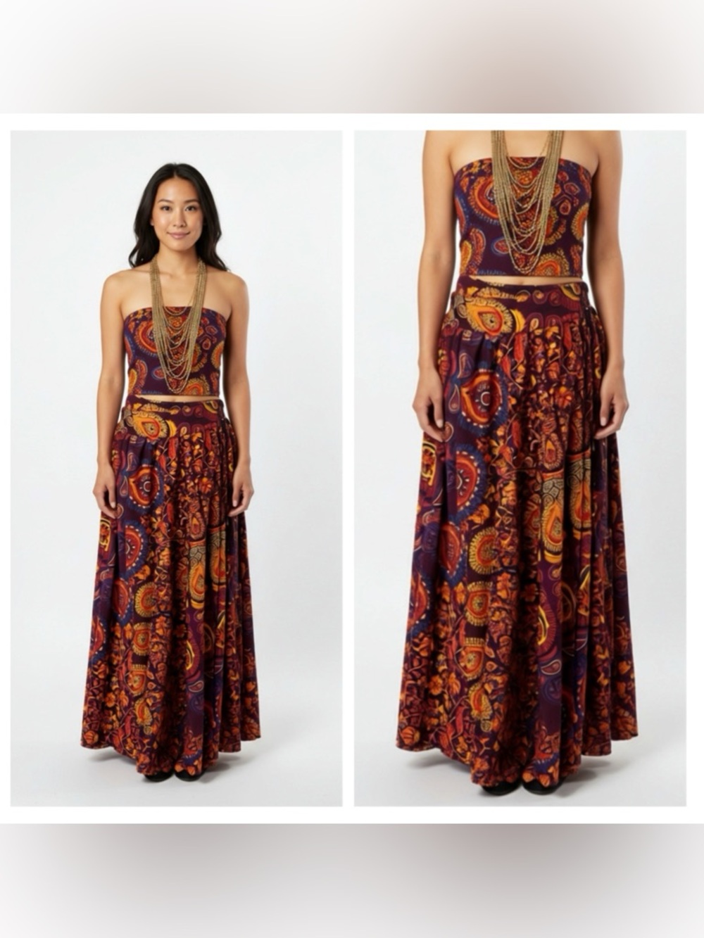 Handmade Boho Maxi Skirt & Top High Waist Wrap Around Maxi Skirt with Tube Top